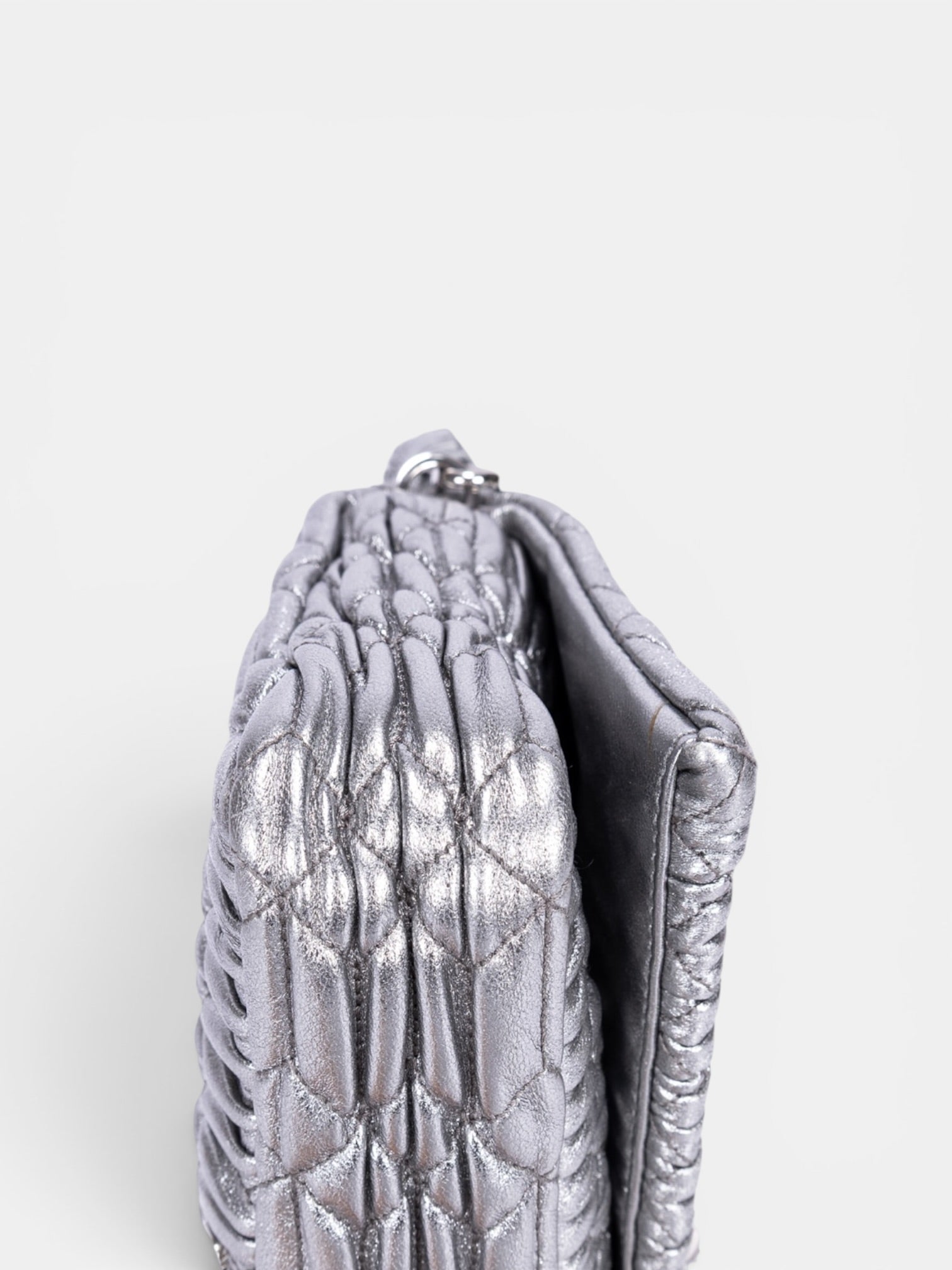 Miu Miu Crystal Cloque Nappa Leather In Sliver