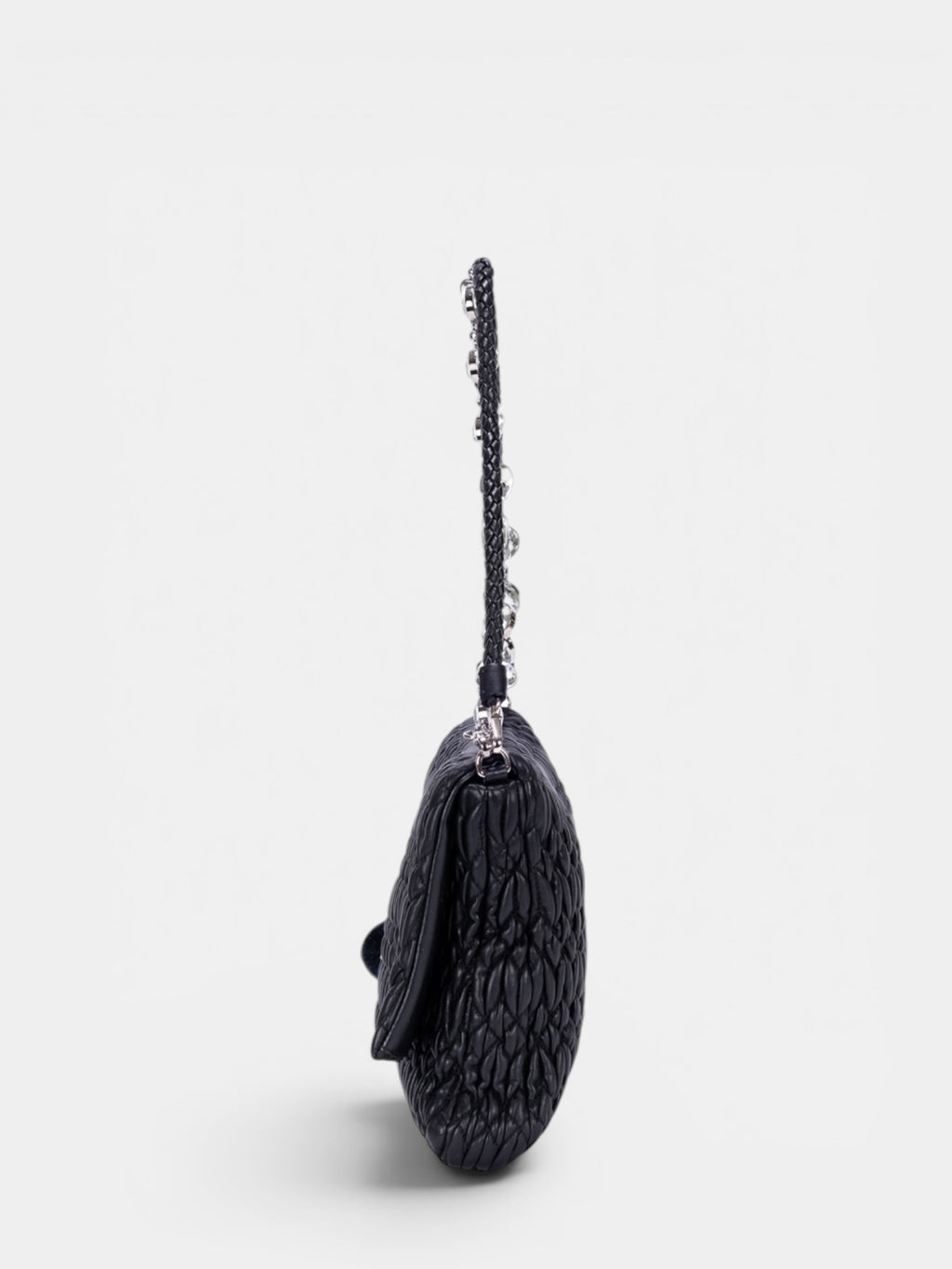 Miu Miu Crystal Cloqué Nappa Leather Shoulder Bag In Black