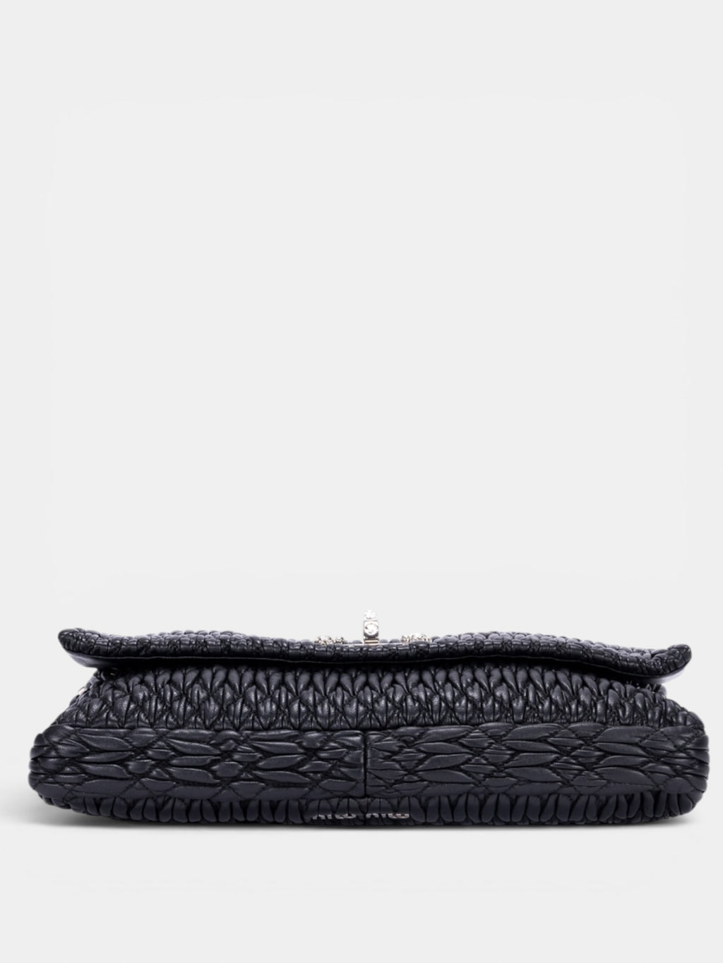 Miu Miu Crystal Cloqué Nappa Leather Shoulder Bag In Black