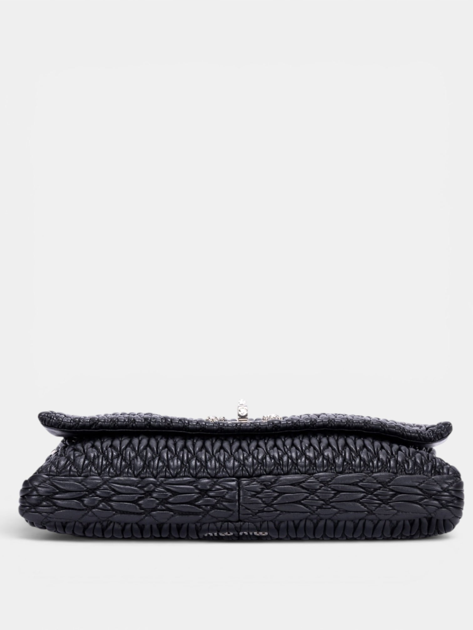 Miu Miu Crystal Cloqué Nappa Leather Shoulder Bag In Black