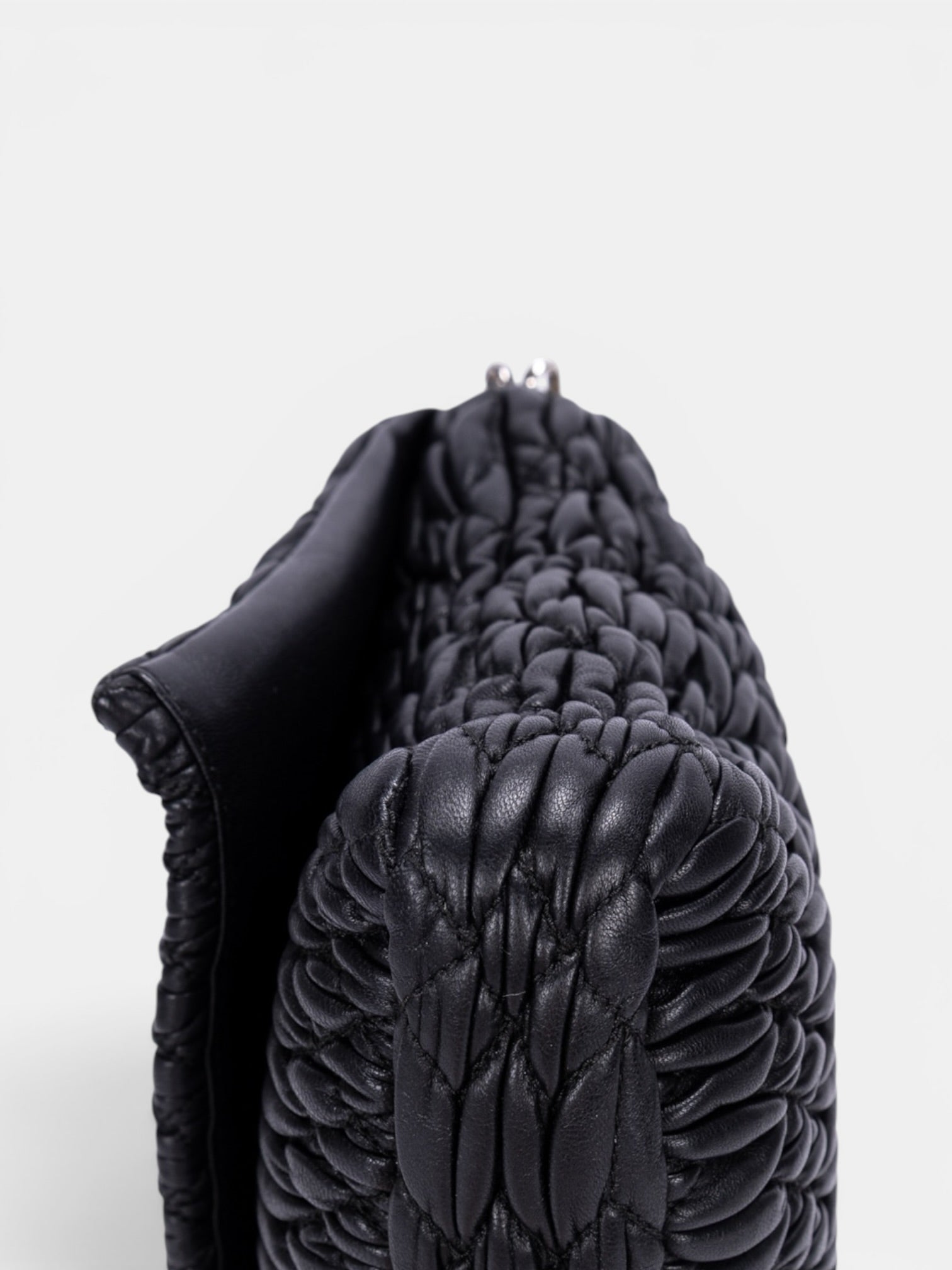 Miu Miu Crystal Cloqué Nappa Leather Shoulder Bag In Black