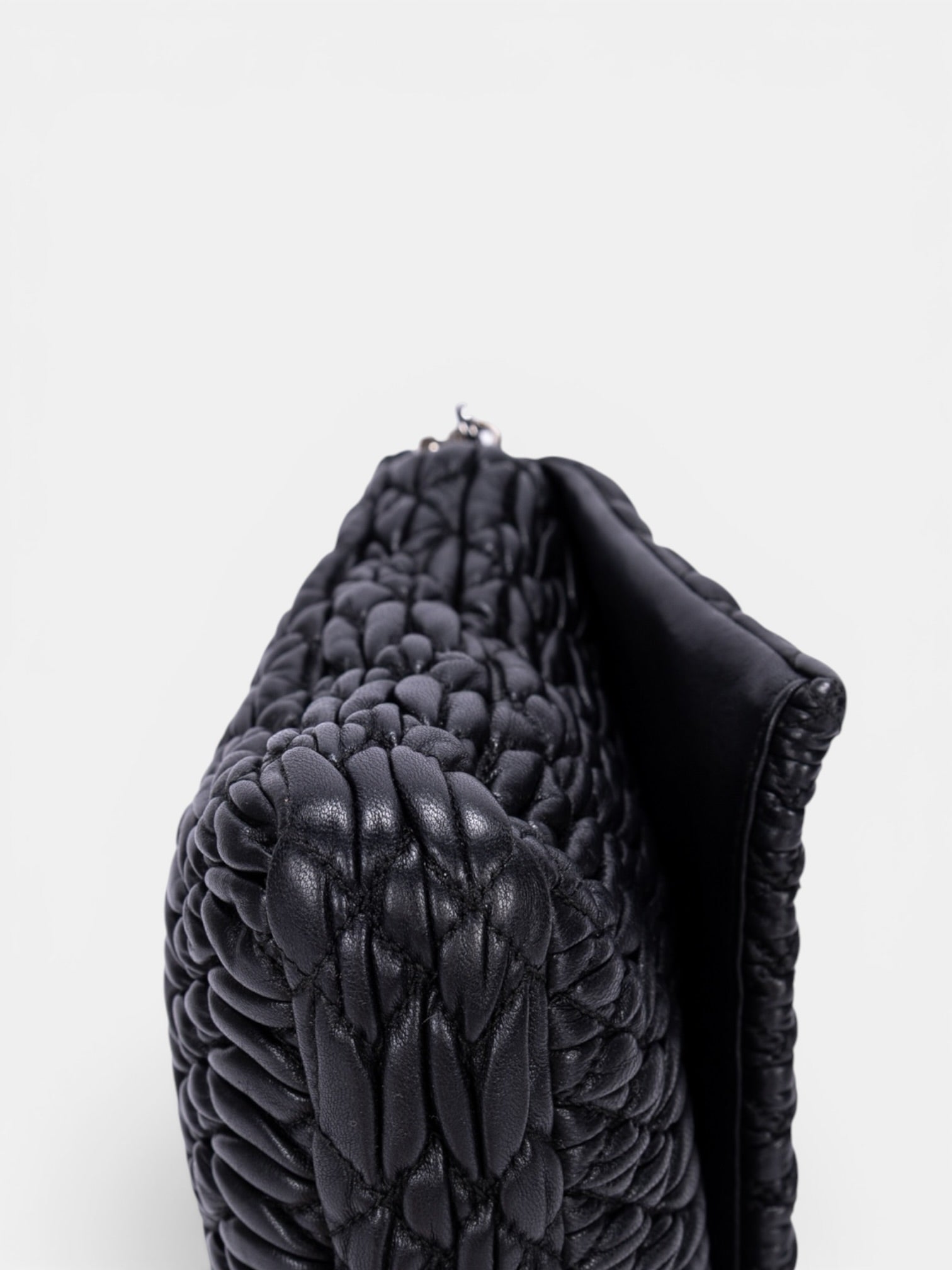 Miu Miu Crystal Cloqué Nappa Leather Shoulder Bag In Black