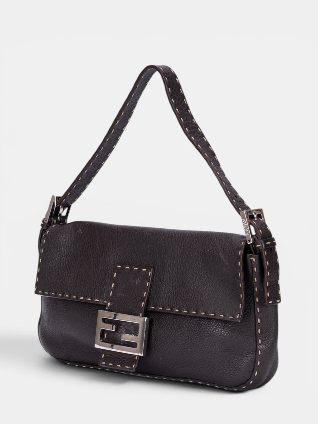 Fendi Selleria Baguette Medium Bag In Dark Brown