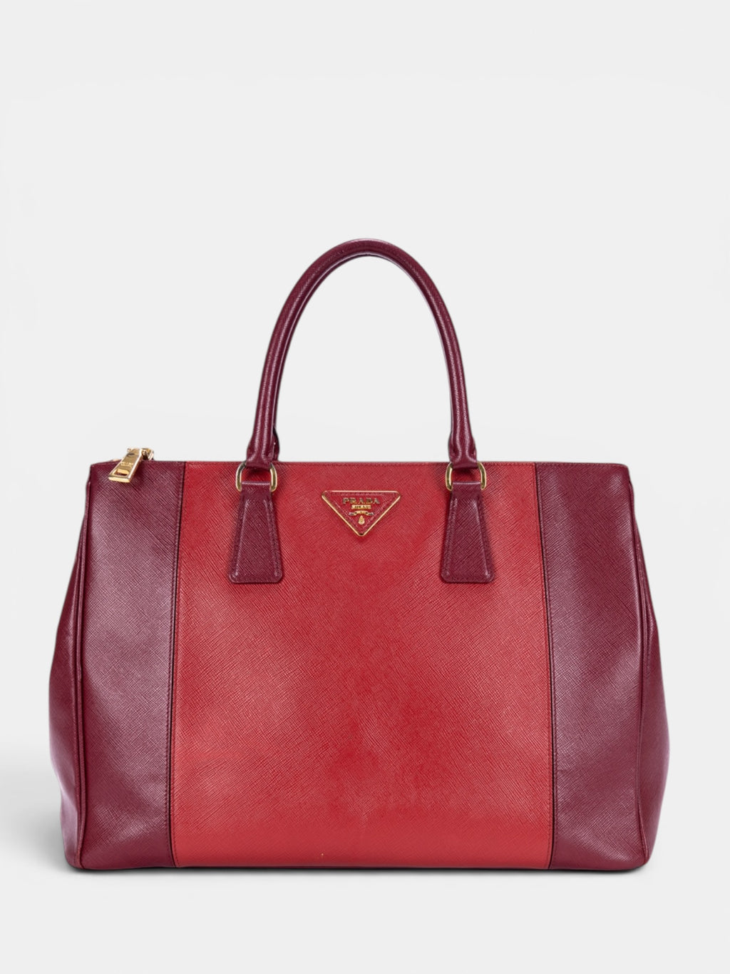 Prada Saffiano Lux Tote In Bi-Color Red & Burgundy