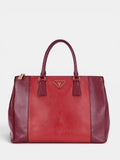 Prada Saffiano Lux Tote In Bi-Color Red & Burgundy