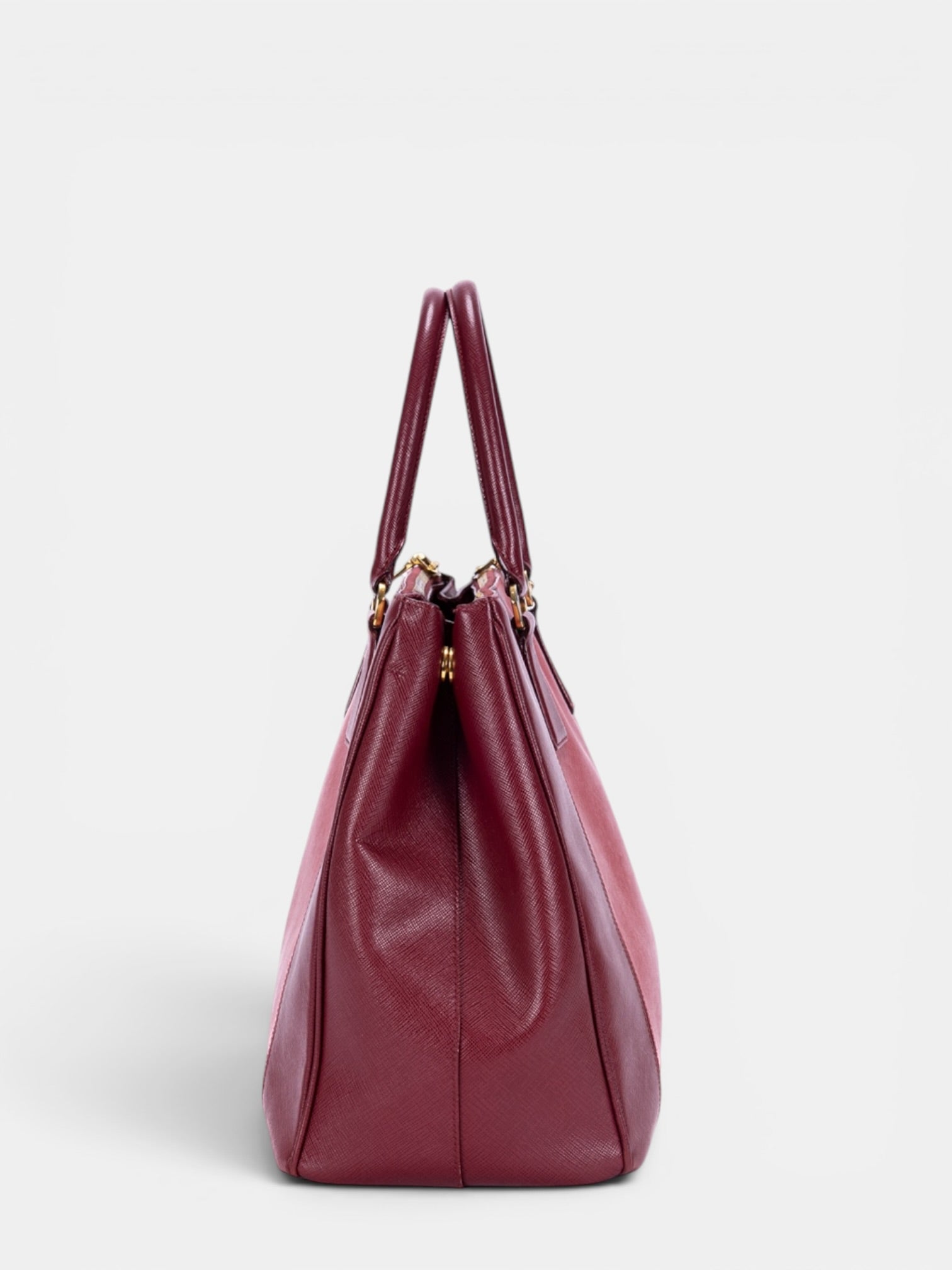 Prada Saffiano Lux Tote In Bi-Color Red & Burgundy