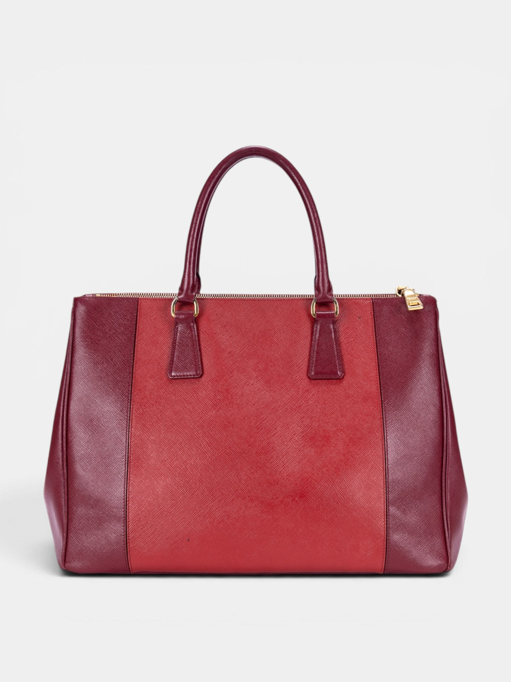 Prada Saffiano Lux Tote In Bi-Color Red & Burgundy