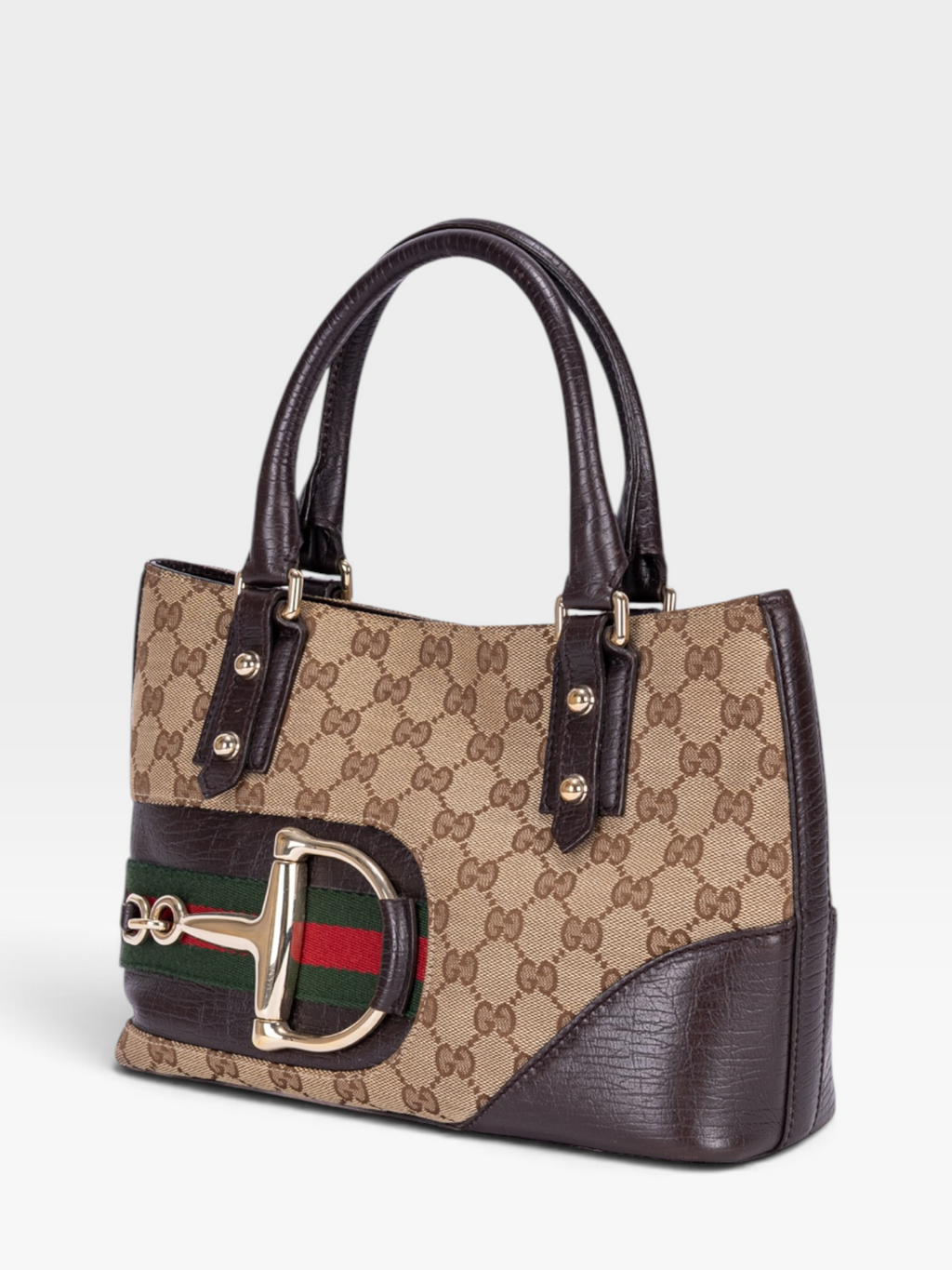 Gucci GG Canvas Sherry Horsebit Handbag In Brown