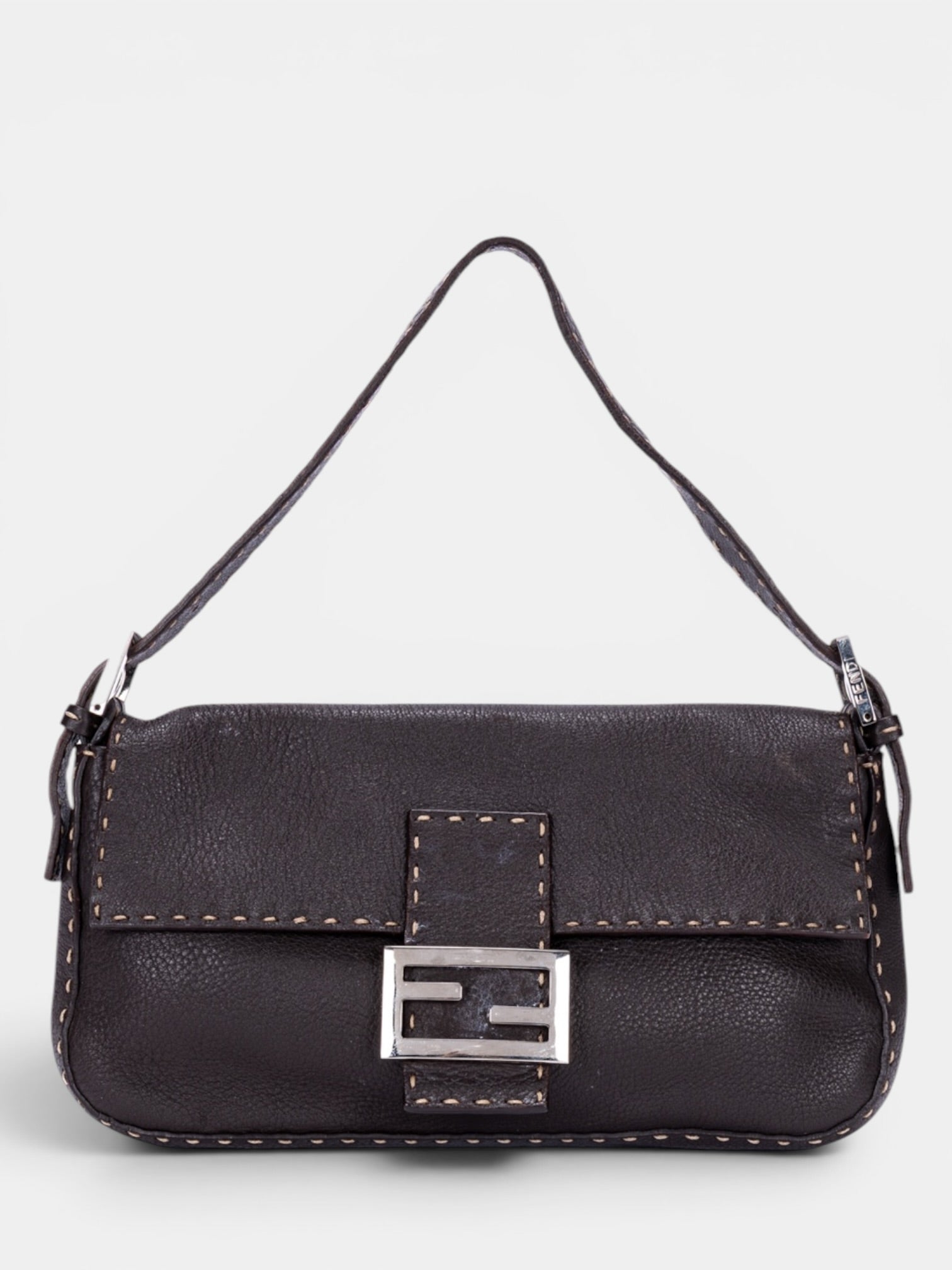 Fendi Selleria Baguette Medium Bag In Dark Brown