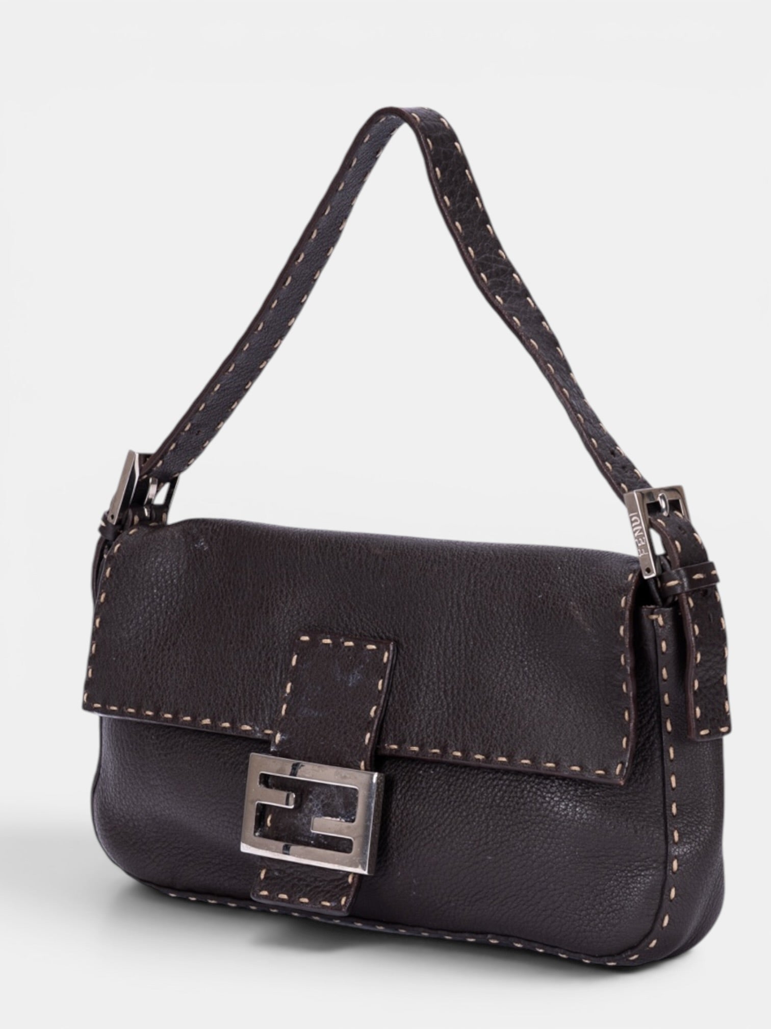 Fendi Selleria Baguette Medium Bag In Dark Brown