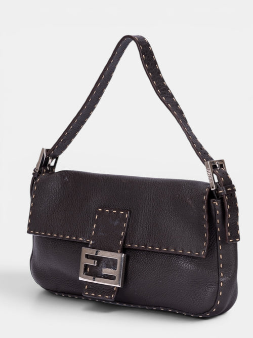 Fendi Selleria Baguette Medium Bag In Dark Brown